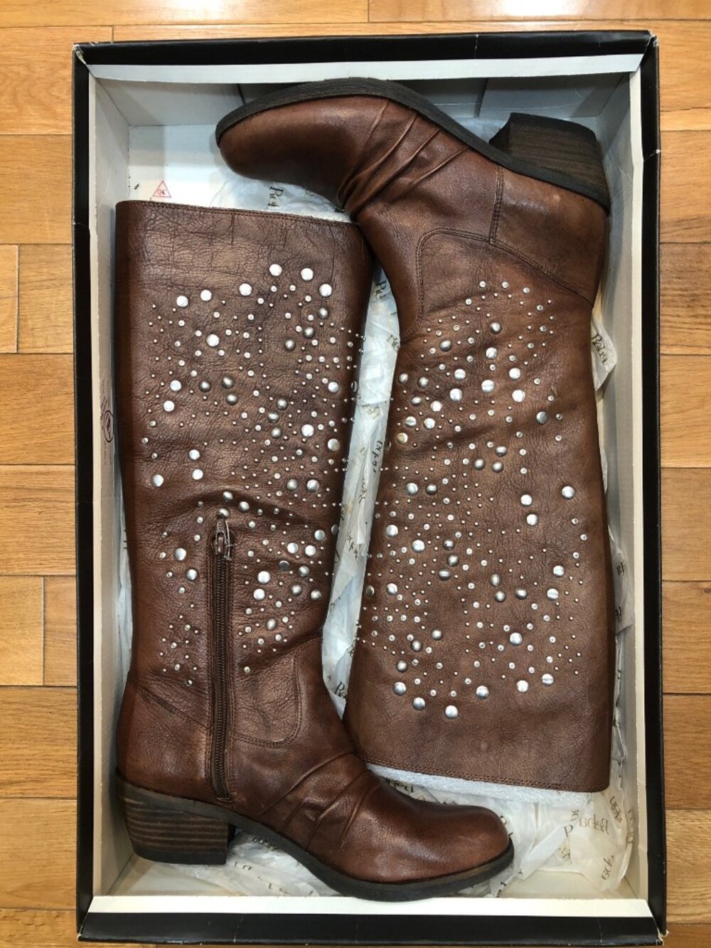 Reba Whiskey Brown Leather Studded Boots Sz 9M Coastal Cowgirl Comfort Festival